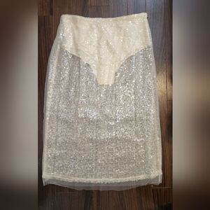 JASON WU Cream Ivory Sheer See Through Sequin Skirt Size 10